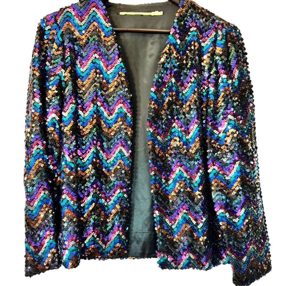 Vintage 3 Flaggs California Sequin Blazer Multicolor Party Disco Jacket